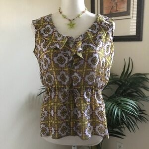 2/$20 Miss Tina Sleeveless Ruffle Poly Drawstring Top S
